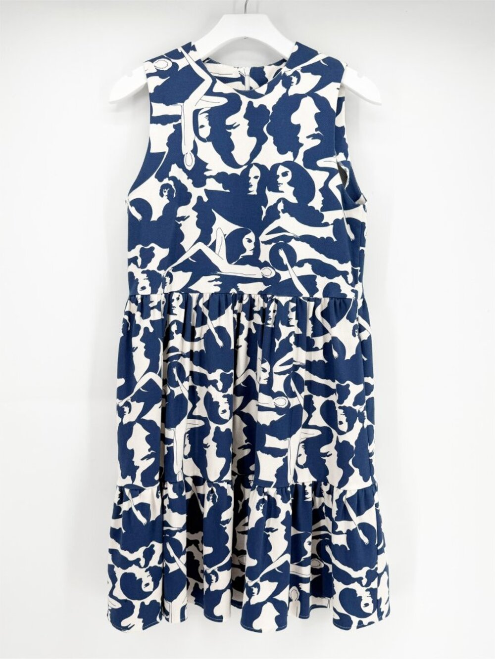 LA DoubleJ Editions Blue Woman Print Mini Tier Sleeveless Cotton Dress NEW S - Picture 13 of 14